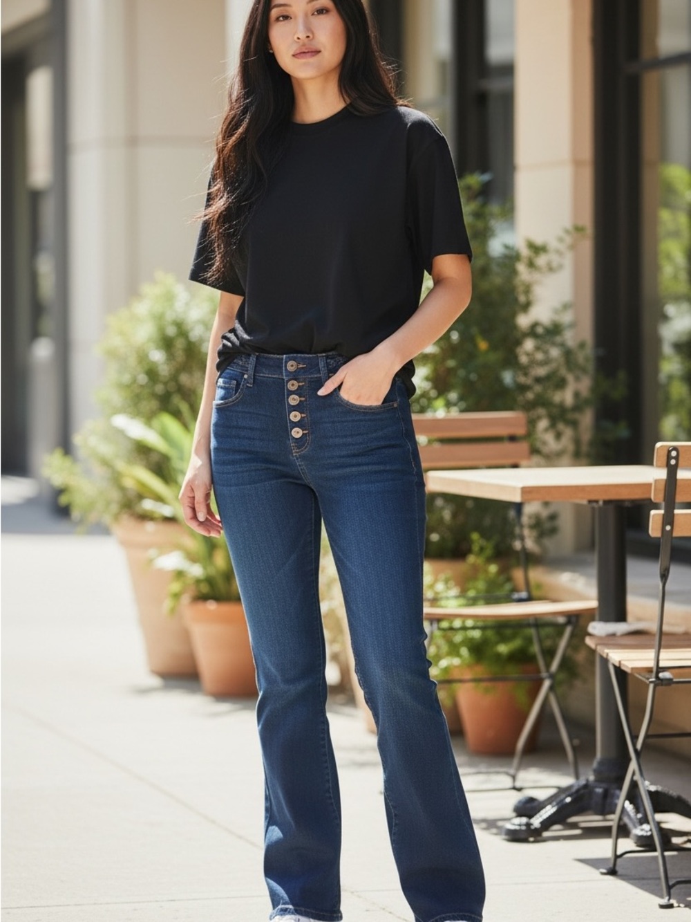 High-Rise Bootcut Jeans in Dark Blue - Women